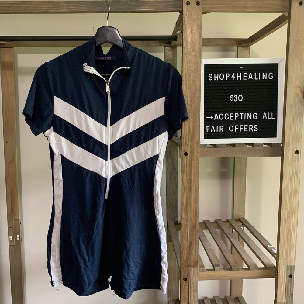 Navy Biketard ✵ Linen Activewear Romper